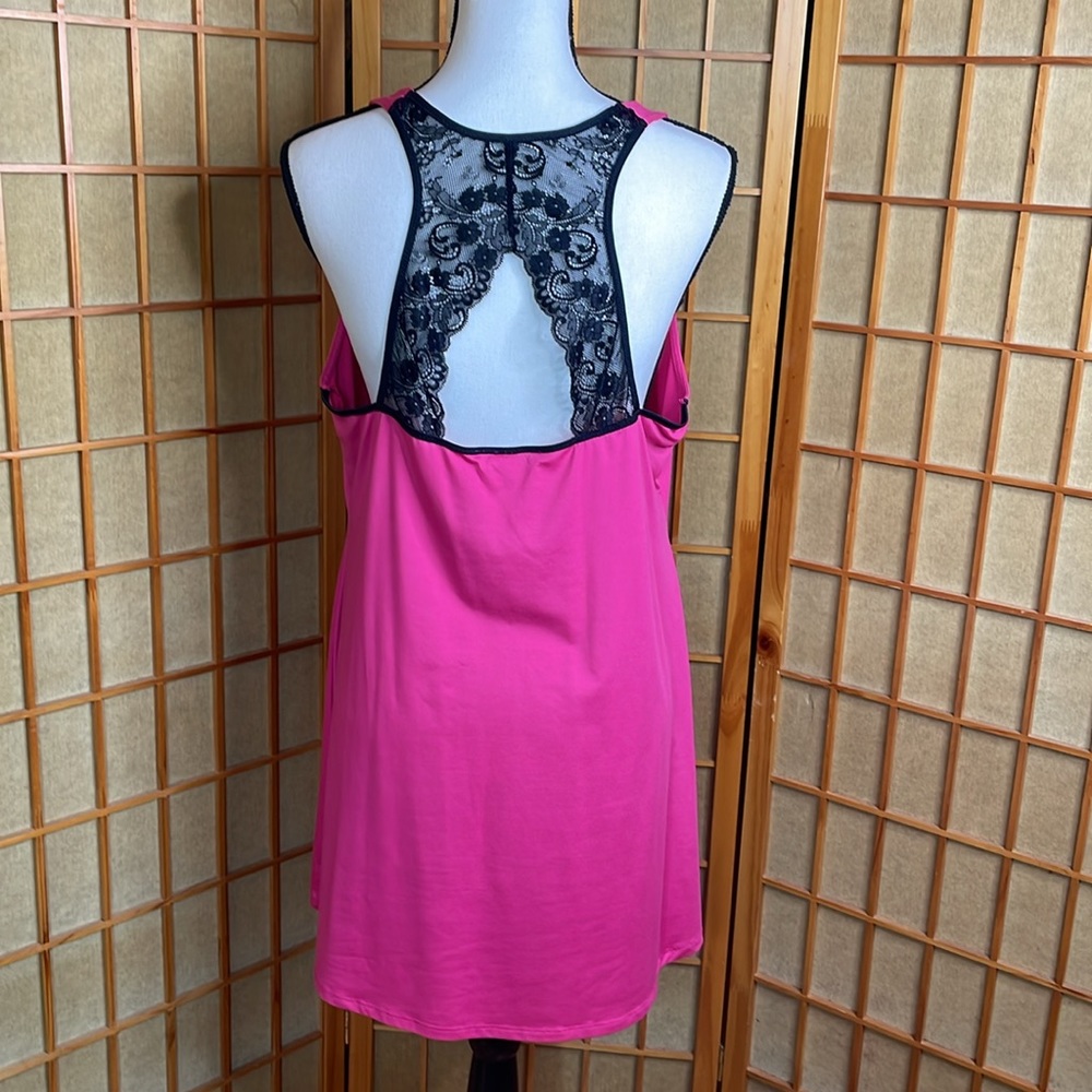 Linea Donatella Nightgown Chemise Pink Black Lace Racerback Chemise Nightgown